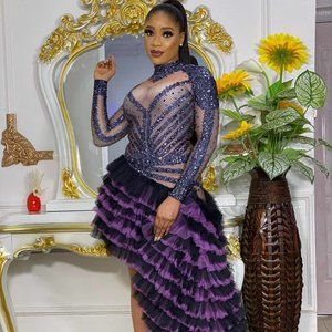 Women's Long Sleeve Rhinestone Embellish Dress